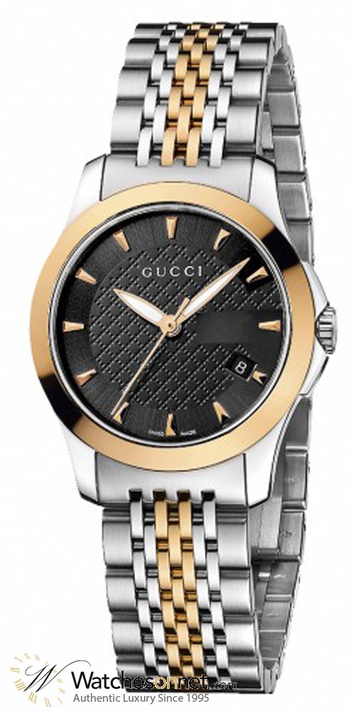 gucci g stainless steel and gold plated ladies watch