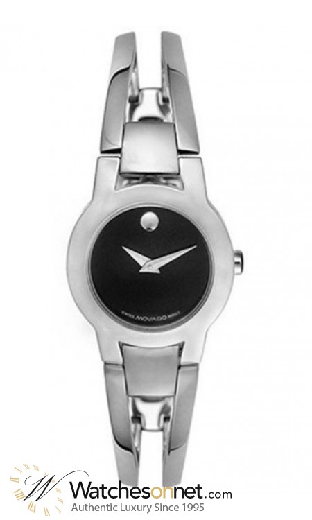 Movado Amorosa  Quartz Women's Watch, Stainless Steel, Black Dial, 604759