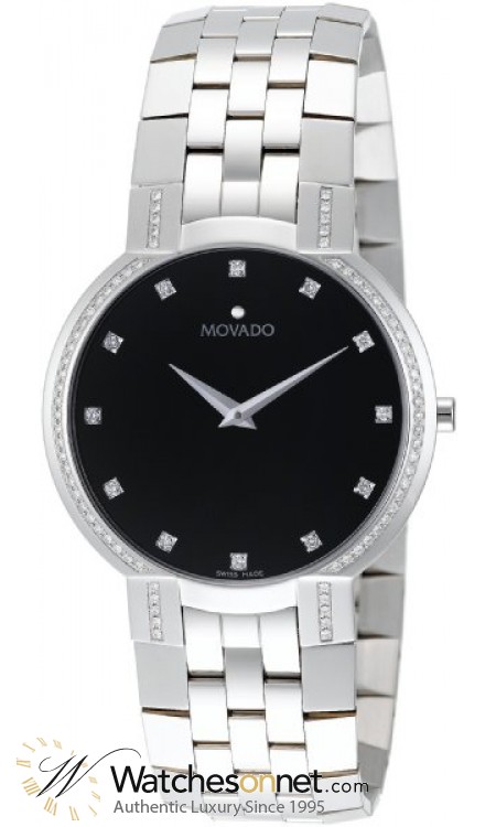Movado Faceto  Quartz Men's Watch, Stainless Steel, Black Dial, 606237