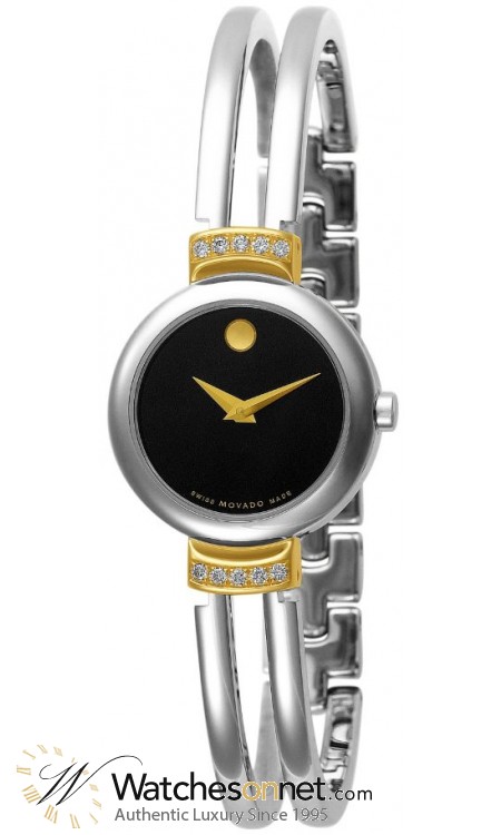 Movado Harmony  Quartz Women's Watch, Stainless Steel, Black Dial, 606240