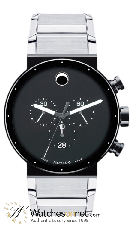 Movado Sapphire  Chronograph Quartz Men's Watch, Stainless Steel, Black Dial, 606800