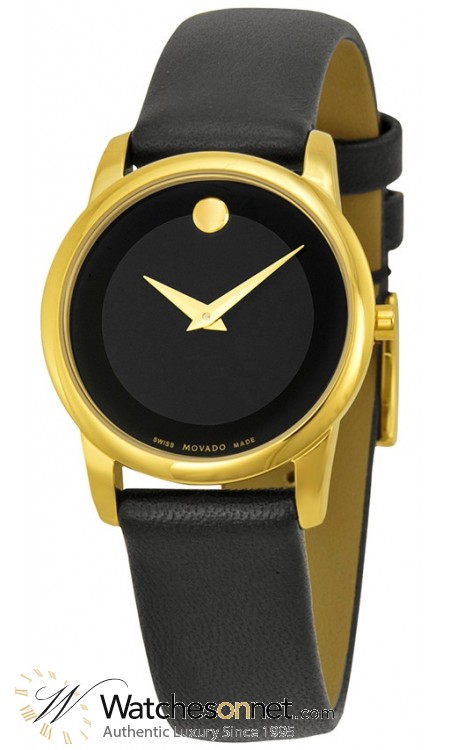 Movado Museum  Quartz Women's Watch, Gold Tone, Black Dial, 606877