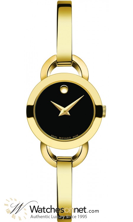 Movado Rondiro  Quartz Women's Watch, Gold Tone, Black Dial, 606888