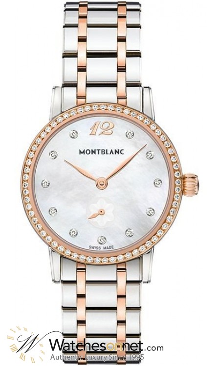 Montblanc Star Classique Lady  Quartz Women's Watch, Steel & 18K Rose Gold, Mother Of Pearl & Diamonds Dial, 110643