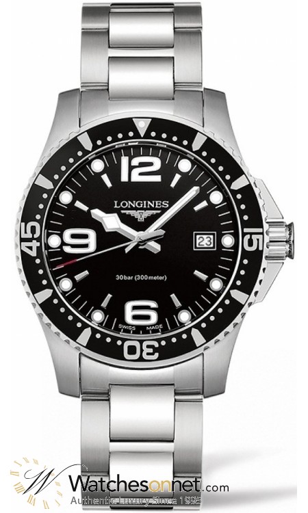 Longines HydroConquest  Quartz Men's Watch, Stainless Steel, Black Dial, L3.740.4.56.6
