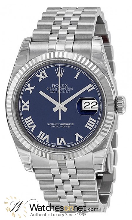 Rolex DateJust 36  Automatic Women's Watch, Steel & 18K White Gold, Blue Dial, 116234-BLU-RN-J