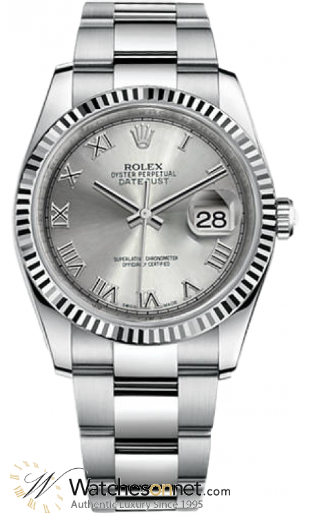 Rolex DateJust 36  Automatic Women's Watch, Steel & 18K White Gold, Rhodium Dial, 116234-RHODIUM