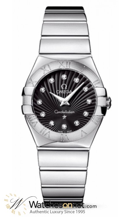Omega Constellation  Quartz Women's Watch, Stainless Steel, Black & Diamonds Dial, 123.10.27.60.51.002