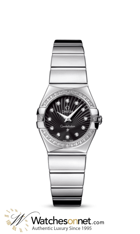 Omega Constellation  Quartz Small Women's Watch, Stainless Steel, Black & Diamonds Dial, 123.15.24.60.51.002