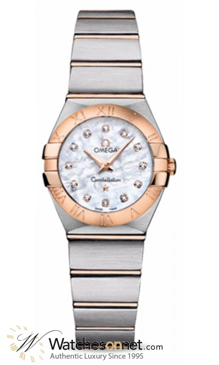 Omega Constellation  Quartz Small Women's Watch, 18K Rose Gold, Mother Of Pearl & Diamonds Dial, 123.20.24.60.55.001