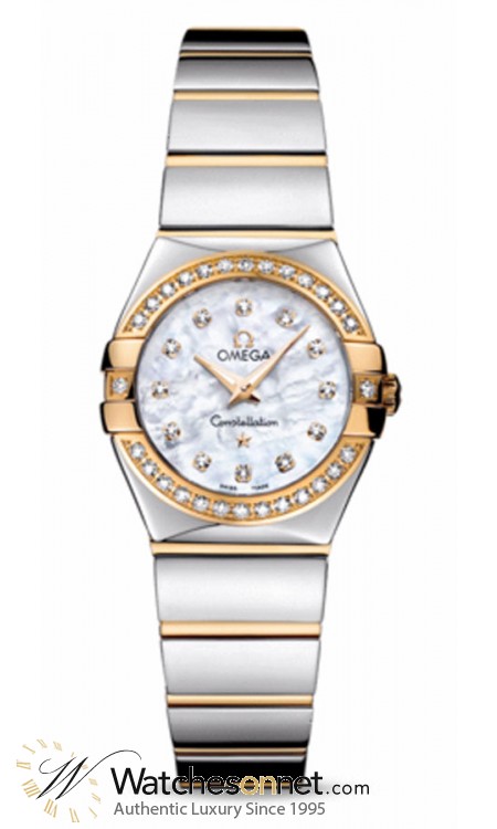 Omega Constellation  Quartz Small Women's Watch, 18K Yellow Gold, Mother Of Pearl & Diamonds Dial, 123.25.24.60.55.007