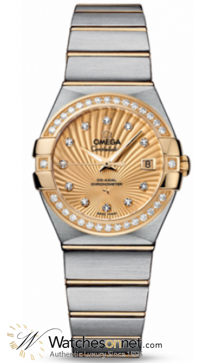 Omega Constellation  Automatic Women's Watch, 18K Yellow Gold, Champagne & Diamonds Dial, 123.25.27.20.58.001