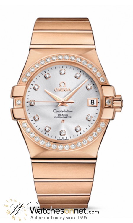 Omega Constellation  Automatic Men's Watch, 18K Rose Gold, Silver & Diamonds Dial, 123.55.35.20.52.001