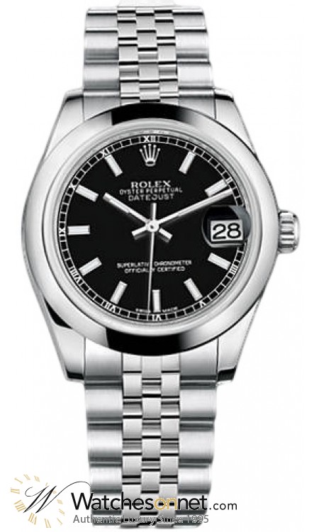 Rolex DateJust Lady 31  Automatic Women's Watch, Stainless Steel, Black Dial, 178240-BLK-JUBILEE