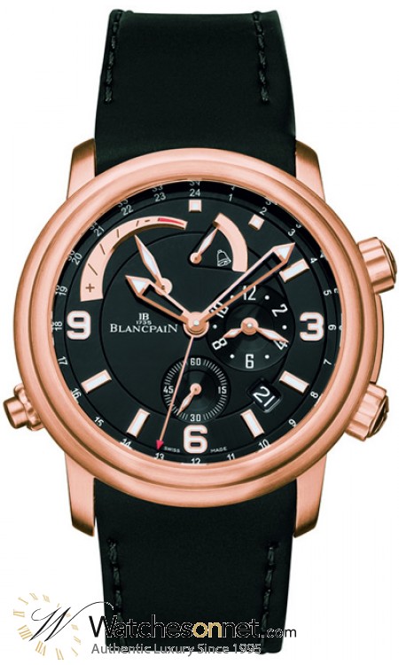 Blancpain Leman Reveil  Automatic Men's Watch, 18K Rose Gold, Black Dial, 2841-36B30-64B
