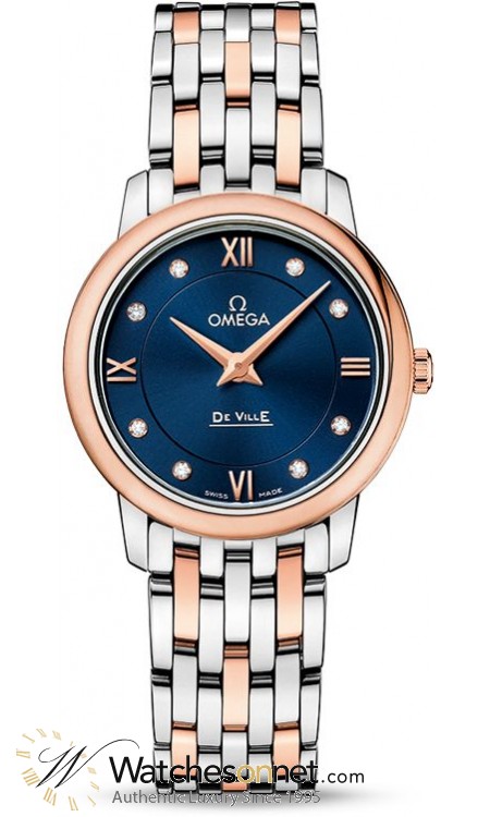 Omega De Ville  Quartz Women's Watch, Steel & 18K Rose Gold, Blue Dial, 424.20.27.60.53.001