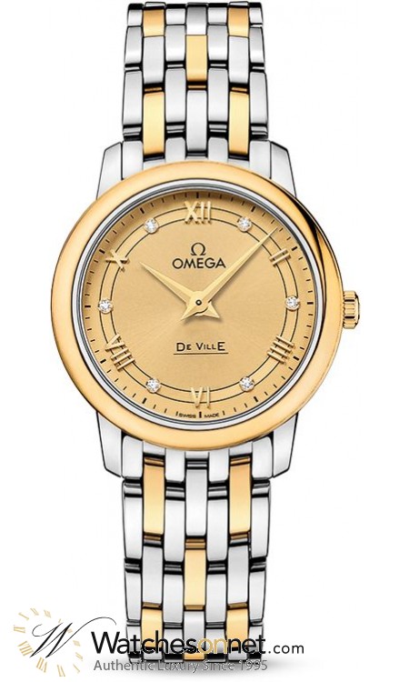 Omega De Ville  Quartz Women's Watch, Steel & 18K Yellow Gold, Champagne Dial, 424.20.27.60.58.003