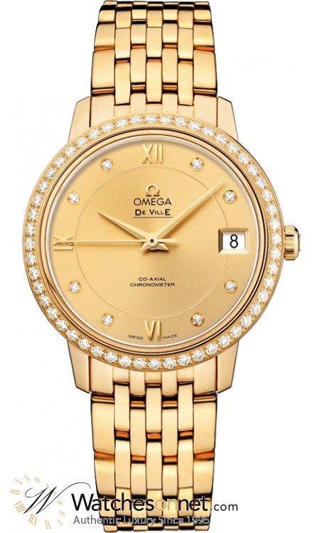 Omega De Ville  Automatic Women's Watch, 18K Yellow Gold, Champagne Dial, 424.55.33.20.58.001