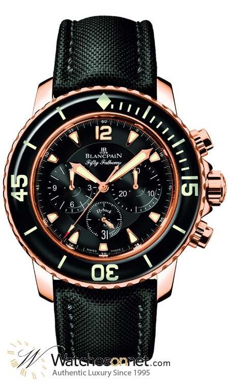 Blancpain Fifty Fathoms  Chronograph Flyback Men's Watch, 18K Rose Gold, Black Dial, 5085F-3630-52B