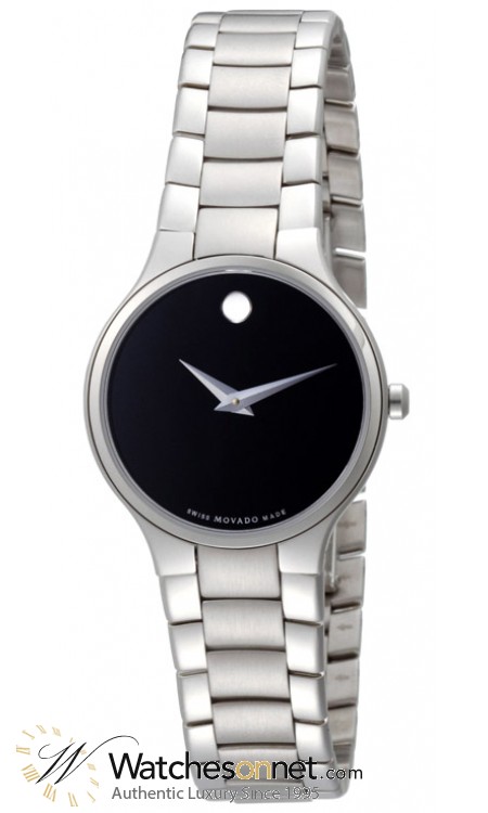 Movado Serio  Quartz Women's Watch, Stainless Steel, Black Dial, 606383