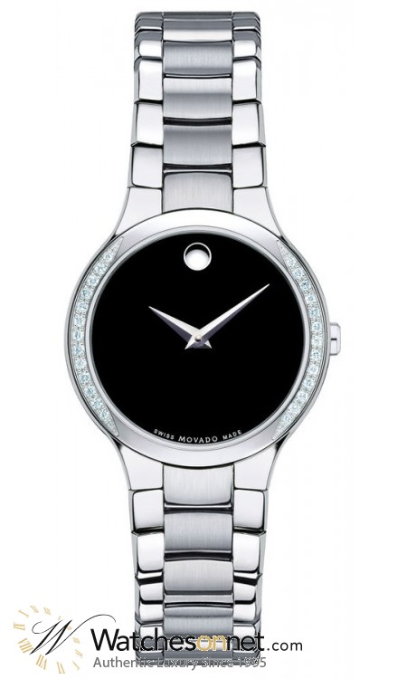 Movado Serio  Quartz Women's Watch, Stainless Steel, Black Dial, 606385