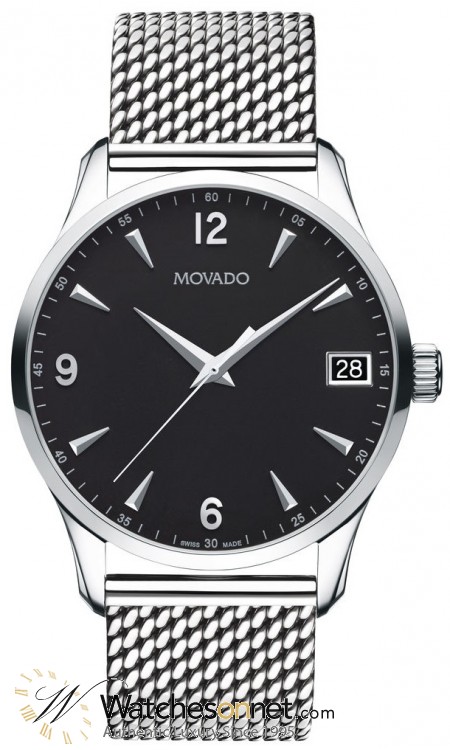 Movado Circa  Quartz Men's Watch, Stainless Steel, Black Dial, 606802