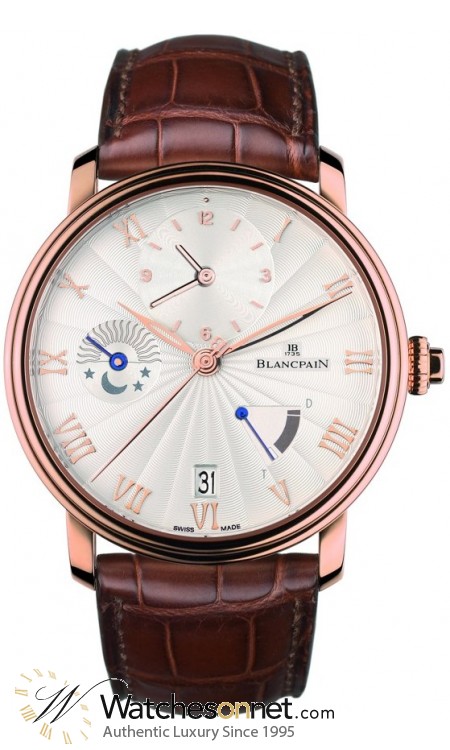 Blancpain Villeret  Automatic GMT Men's Watch, 18K Rose Gold, Silver Dial, 6665-3642-55B