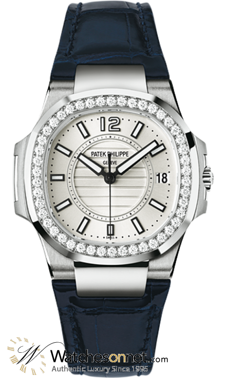Patek Philippe Nautilus  Quartz Women's Watch, 18K White Gold, White Dial, 7010G-001
