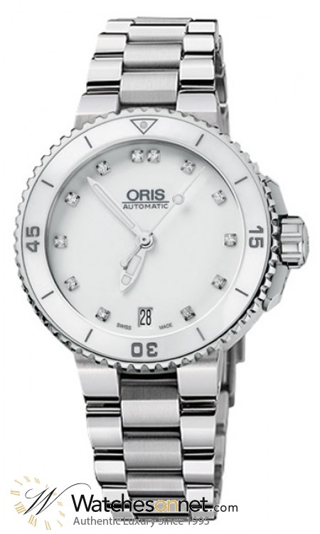 Oris Aquis  Automatic Women's Watch, Stainless Steel, White & Diamonds Dial, 733-7652-4191-MB