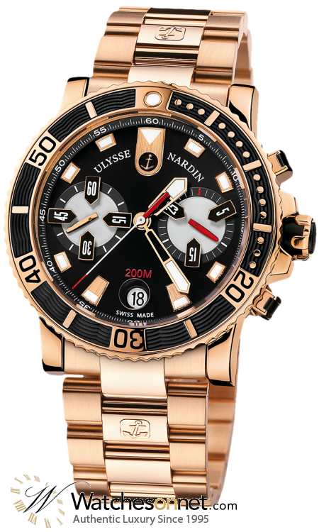 Ulysse Nardin Maxi Marine Diver  Chronograph Automatic Men's Watch, 18K Rose Gold, Black Dial, 8006-102-8M/92