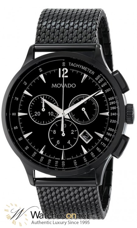 Movado Circa  Chronograph Quartz Men's Watch, PVD, Black Dial, 606804