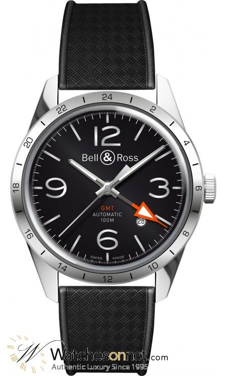 Bell & Ross BR 123 GMT  Automatic Men's Watch, Stainless Steel, Black Dial, BRV123-BL-GMT/SRB