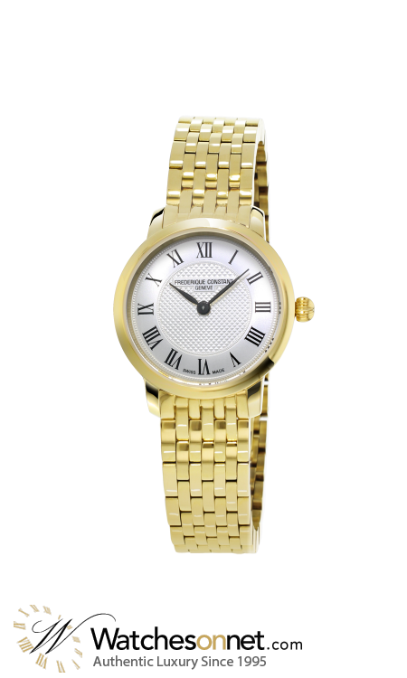 Frederique Constant Slimline  Quartz Women's Watch, 18K Gold Plated, Silver Dial, FC-200MCS5B
