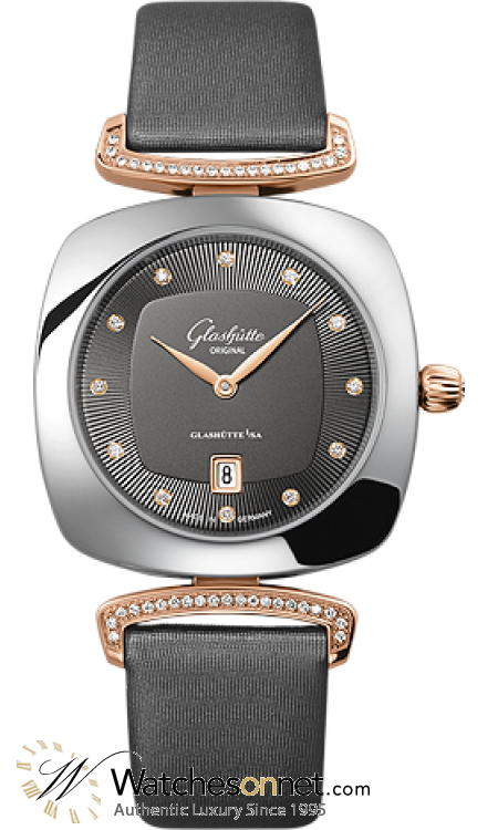 Glashutte Original Pavonina  Quartz Women's Watch, Steel & 18K Rose Gold, Grey & Diamonds Dial, 1-03-01-25-06-02