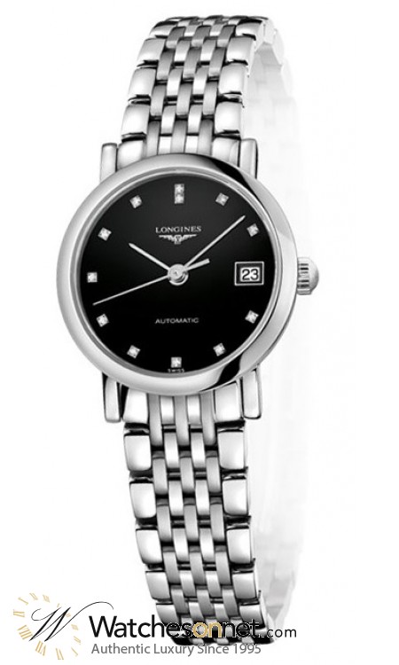 Longines Elegant  Automatic Women's Watch, Stainless Steel, Black Dial, L4.309.4.57.6