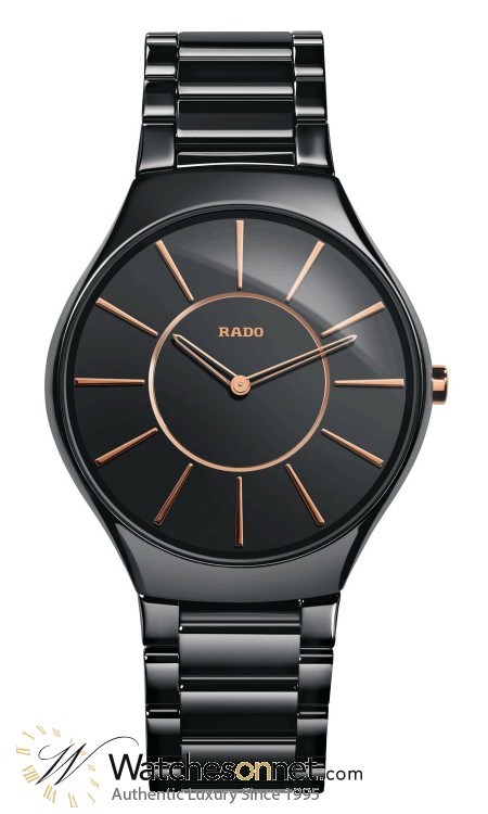Rado True Thinline  Quartz Unisex Watch, Ceramic, Black Dial, R27741152