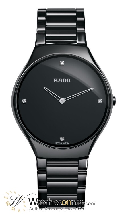 Rado True Thinline  Quartz Women's Watch, Ceramic, Black & Diamonds Dial, R27741712