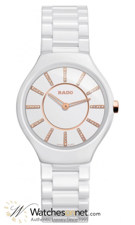 Rado True Thinline  Quartz Women's Watch, Ceramic, White & Diamonds Dial, R27958702
