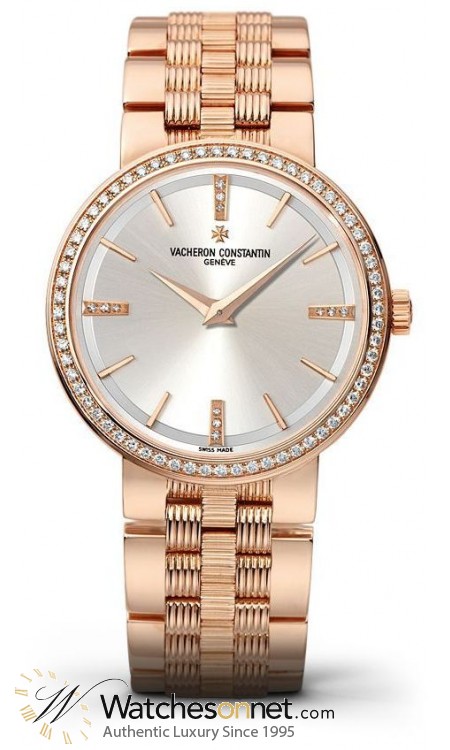 Vacheron Constantin Patrimony Traditionnelle  Quartz Women's Watch, 18K Rose Gold, Silver & Diamonds Dial, 25557/Q01R-9277