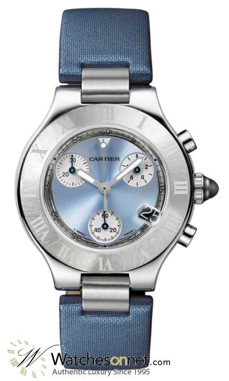Cartier Must 21  Chronograph Quartz Women's Watch, Stainless Steel, Blue Dial, W1020013