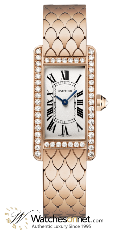 Cartier Tank Americaine  Quartz Women's Watch, 18K Rose Gold, Silver Dial, WB710008