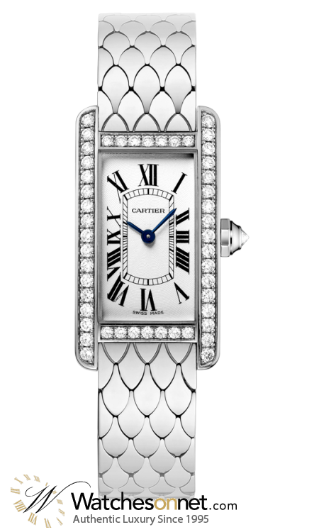 Cartier Tank Americaine  Quartz Women's Watch, 18K White Gold, Silver Dial, WB710009