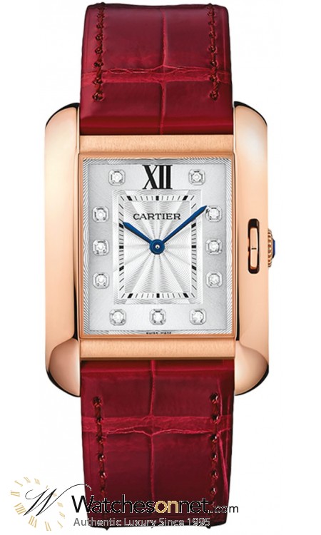 Cartier Tank Anglaise  Automatic Women's Watch, 18K Rose Gold, Silver Dial, WJTA0009
