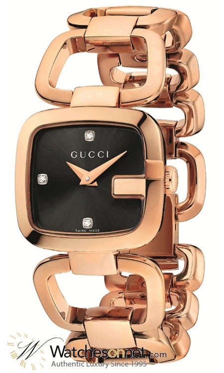 Gucci G-Gucci  Quartz Women's Watch, Gold Plated, Black Dial, YA125512