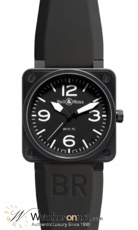 Bell & Ross Aviation BR01  Automatic Men's Watch, PVD, Black Dial, BR0192-BL-CA