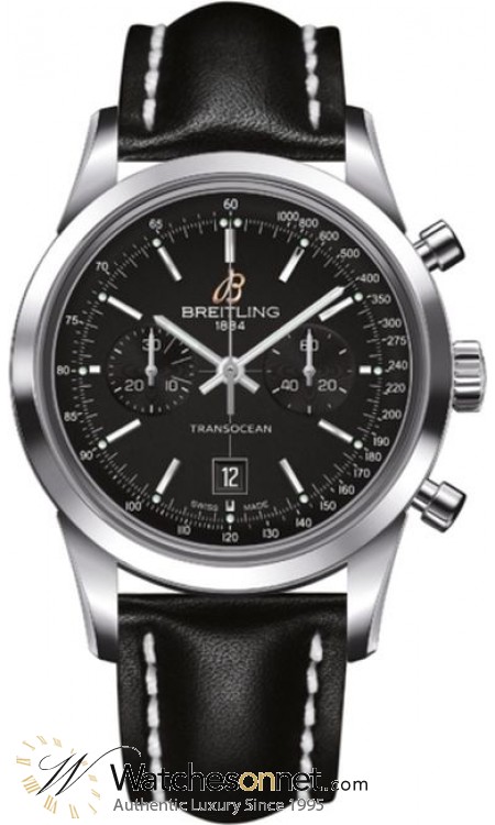 Breitling Transocean Chronograph 38  Automatic Men's Watch, Stainless Steel, Black Dial, A4131012.BC06.428X