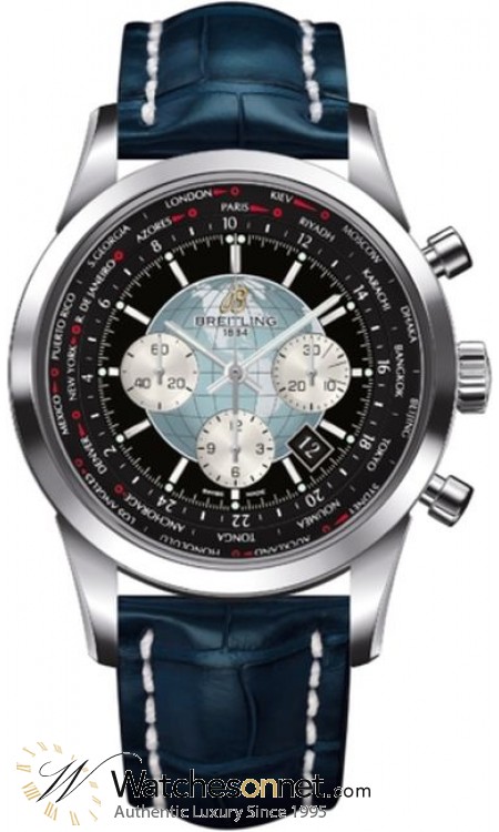 Breitling Transocean Chronograph Unitime  Chronograph Automatic Men's Watch, Stainless Steel, Black Dial, AB0510U4.BB62.747P