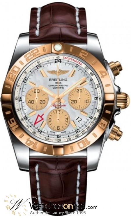Breitling Chronomat 44 GMT  Chronograph Automatic Men's Watch, Steel & 18K Rose Gold, Mother Of Pearl Dial, CB042012.A739.740P