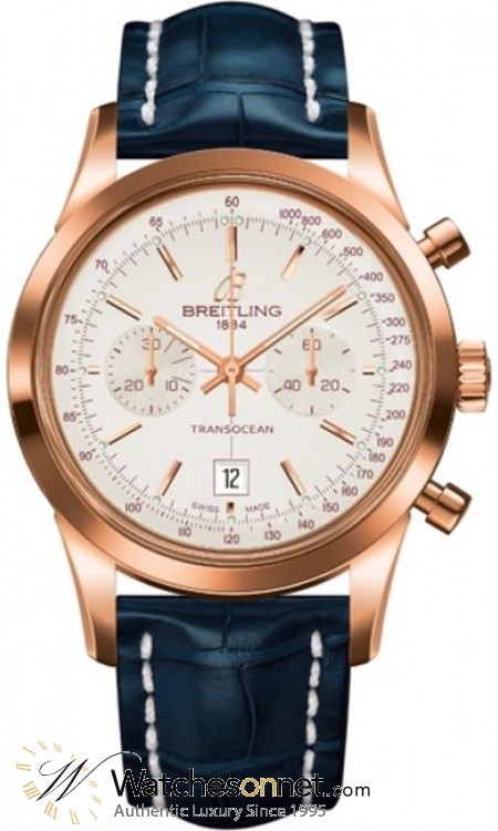 Breitling Transocean Chronograph 38  Automatic Men's Watch, 18K Rose Gold, Silver Dial, R4131012.G758.719P
