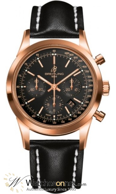 Breitling Transocean Chronograph  Automatic Men's Watch, 18K Rose Gold, Black Dial, RB015212.BB16.435X